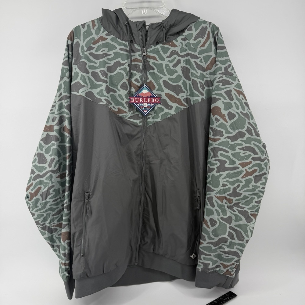 Burlebo Retro Duck Camo Windbreaker Jacket Full Zip Hooded Vented Mens X-Large